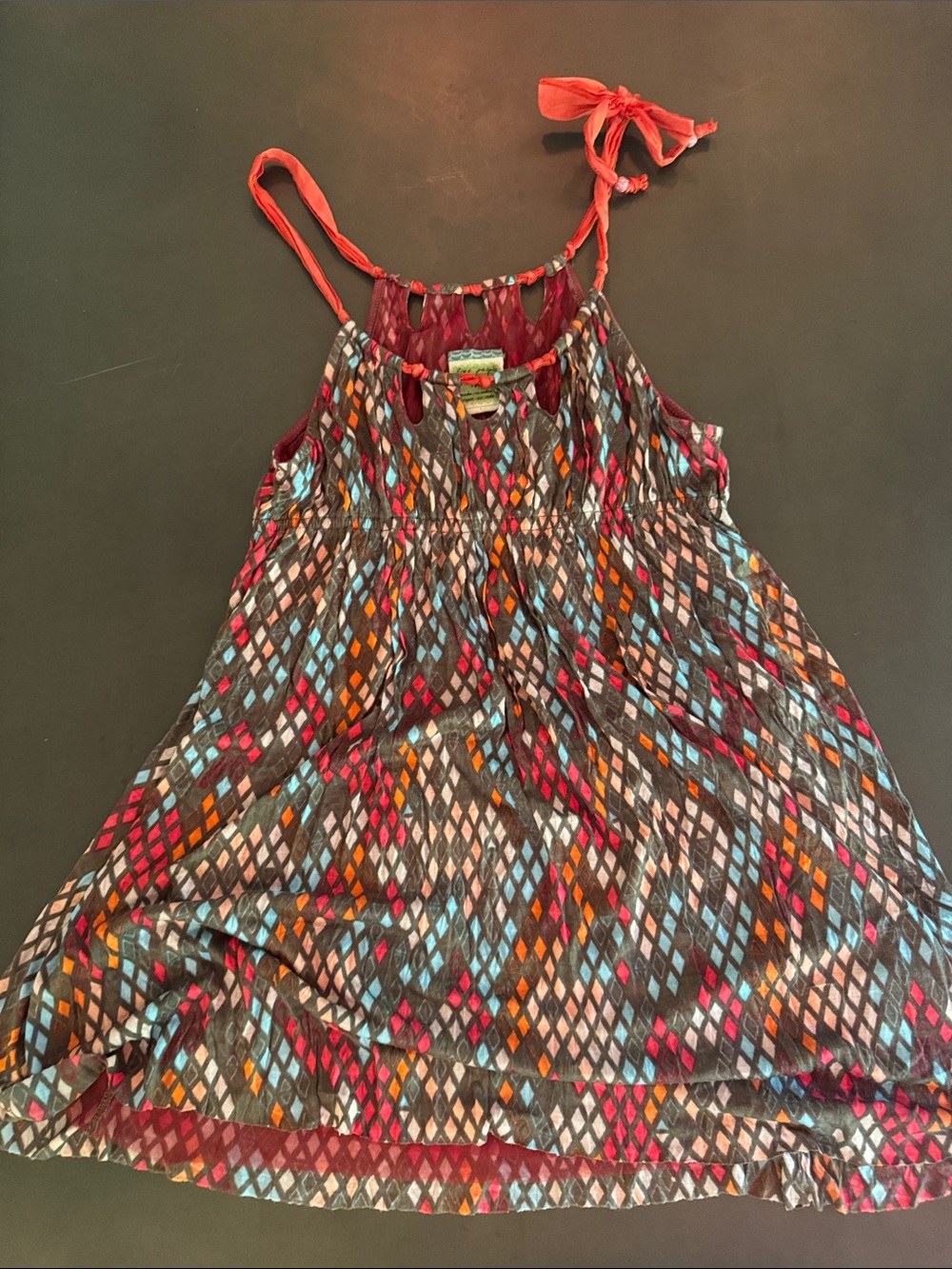 Free People Red Mesh Top with Coral Drawstring